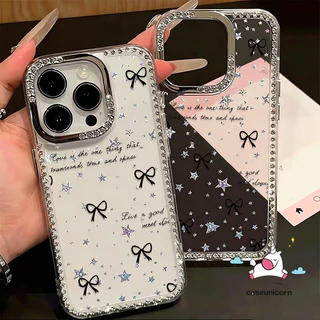 เคสไอโฟน 14 ใช้ได้กับ IPhone 16 15 17 11 12 13 14 Pro Max 12 13 16 17 pro 14 15 16 Plus Air เคสขอบคริสตัล ลายโบว์น่ารัก