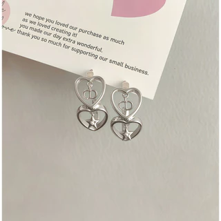 เกาหลี Double Heart CD Star Pearl Hoop ต่างหู Elegant Gold Hollow Love ต่างหู Minimalist แฟชั่นเครื่องประดับ