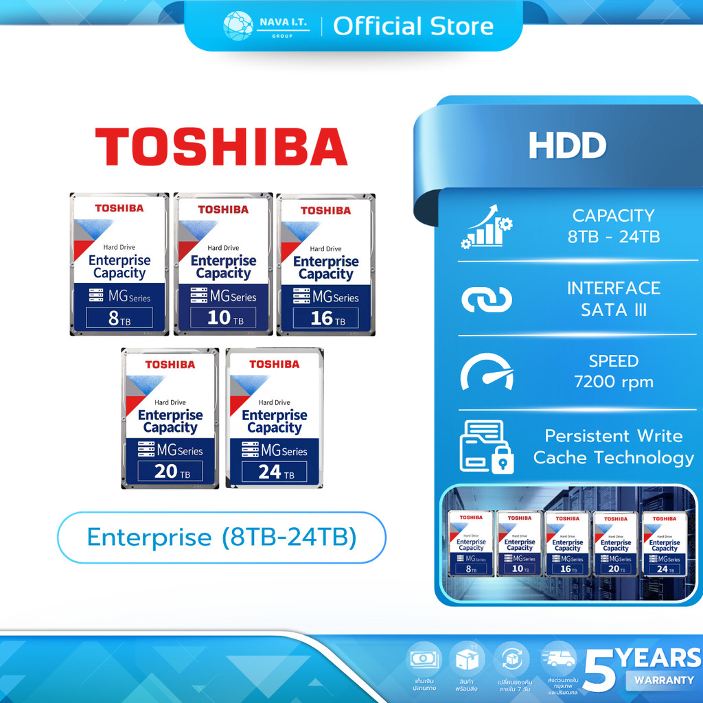 TOSHIBA HDD (ฮาร์ดดิส) ENTERPRISE 8TB-24TB SATA III 7200rpm WARRANTY 5 YEAR
