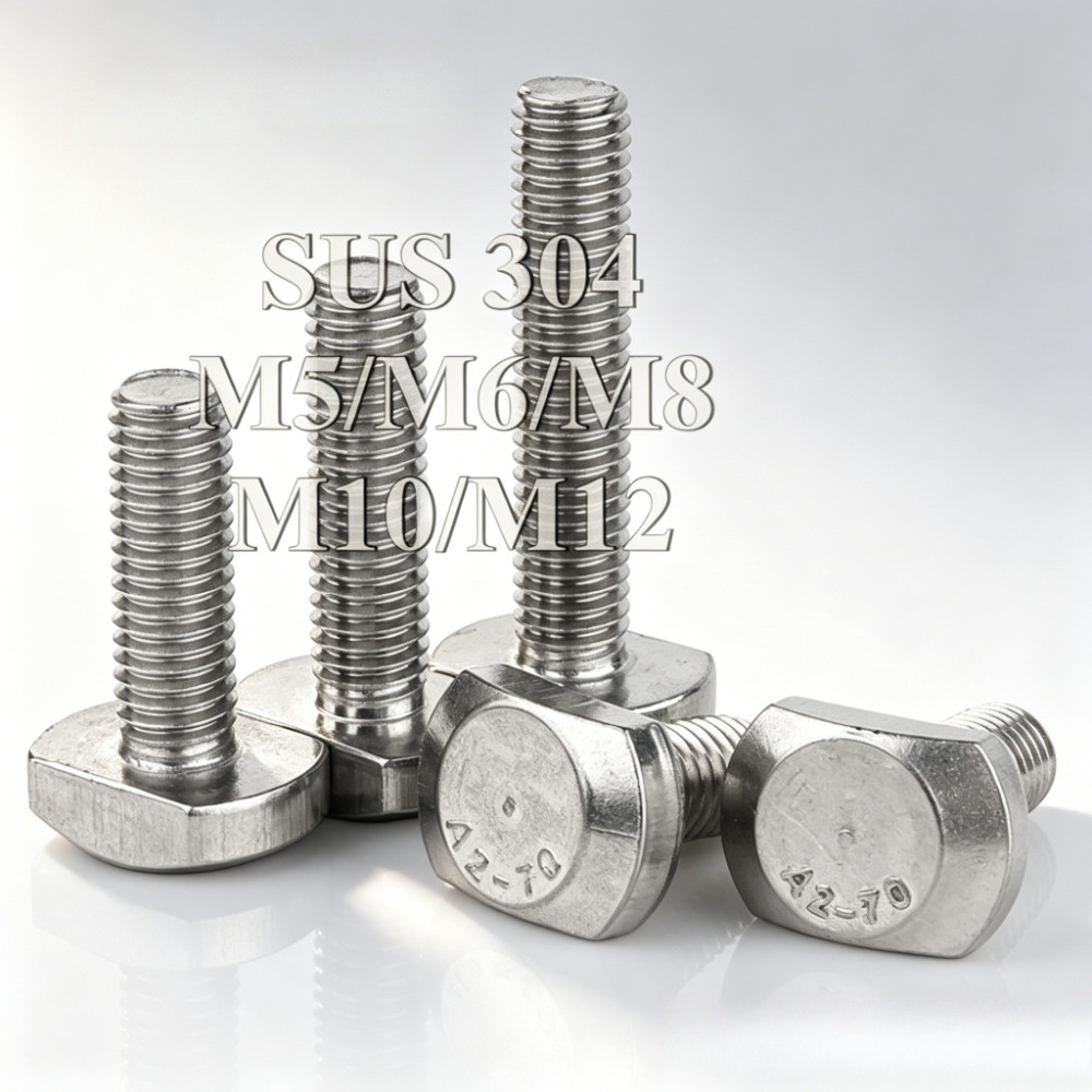 (KZS)SUS304 สลักเกลียวหัว T, M5-M12, กันสนิม, สําหรับอัดขึ้นรูปอลูมิเนียมและโครงการ DIY