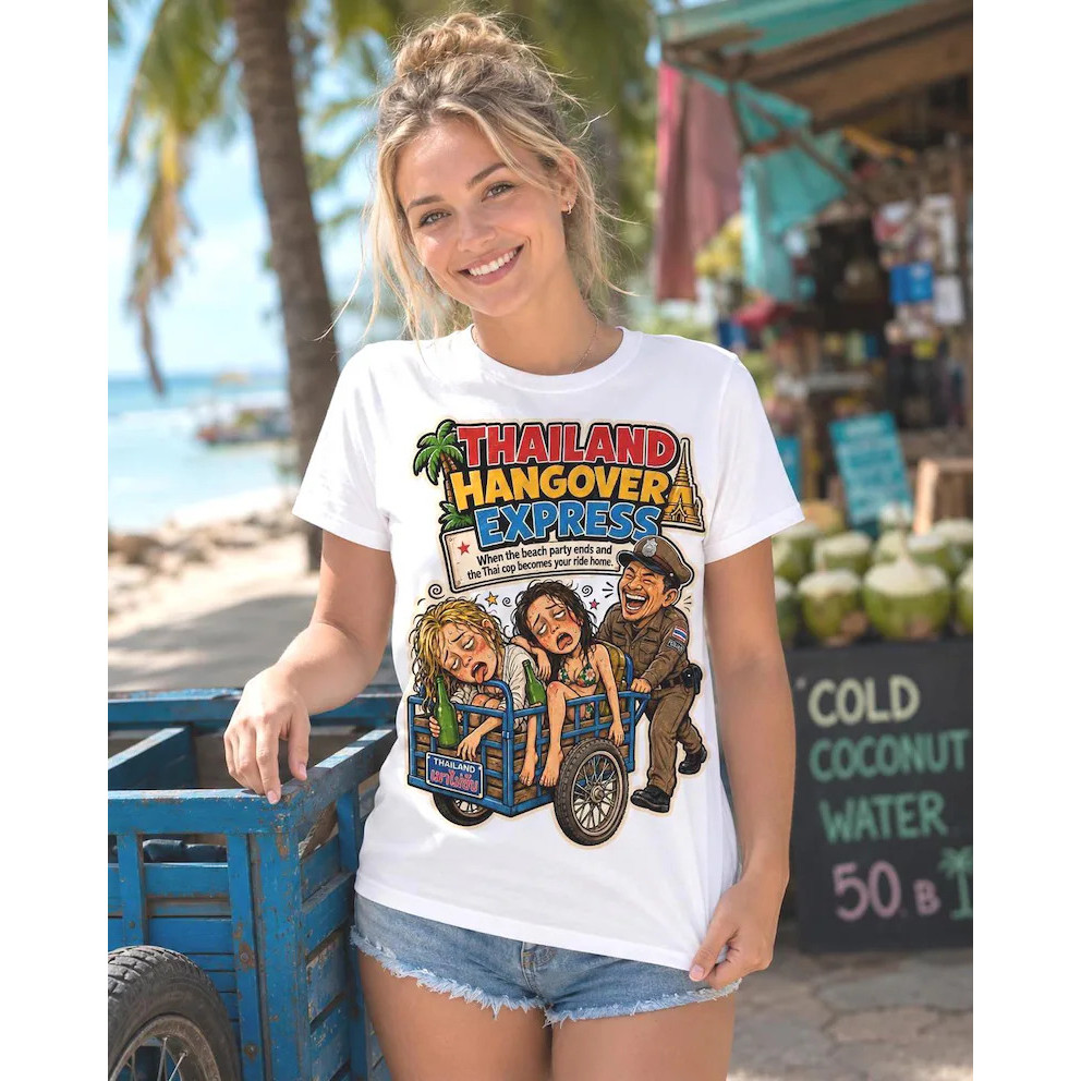 Thailand Hanover Express T-Shirt, Full Moon Party Souvenir Tee, Thai Police Chaos Shirt