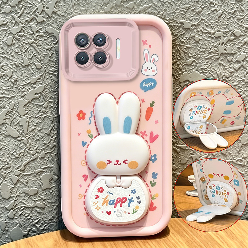 เคสสําหรับ OPPO A93 4g F17 PRO Reno 4F reno4 F เคสโทรศัพท์ Softcase ซิลิโคนกันกระแทกกระจกความงามใหม่พร้อมที่วาง 360° กระต่ายน่ารักหมุนได้ สีชมพู สําหรับเด็กผู้หญิง JTXCEZJ3