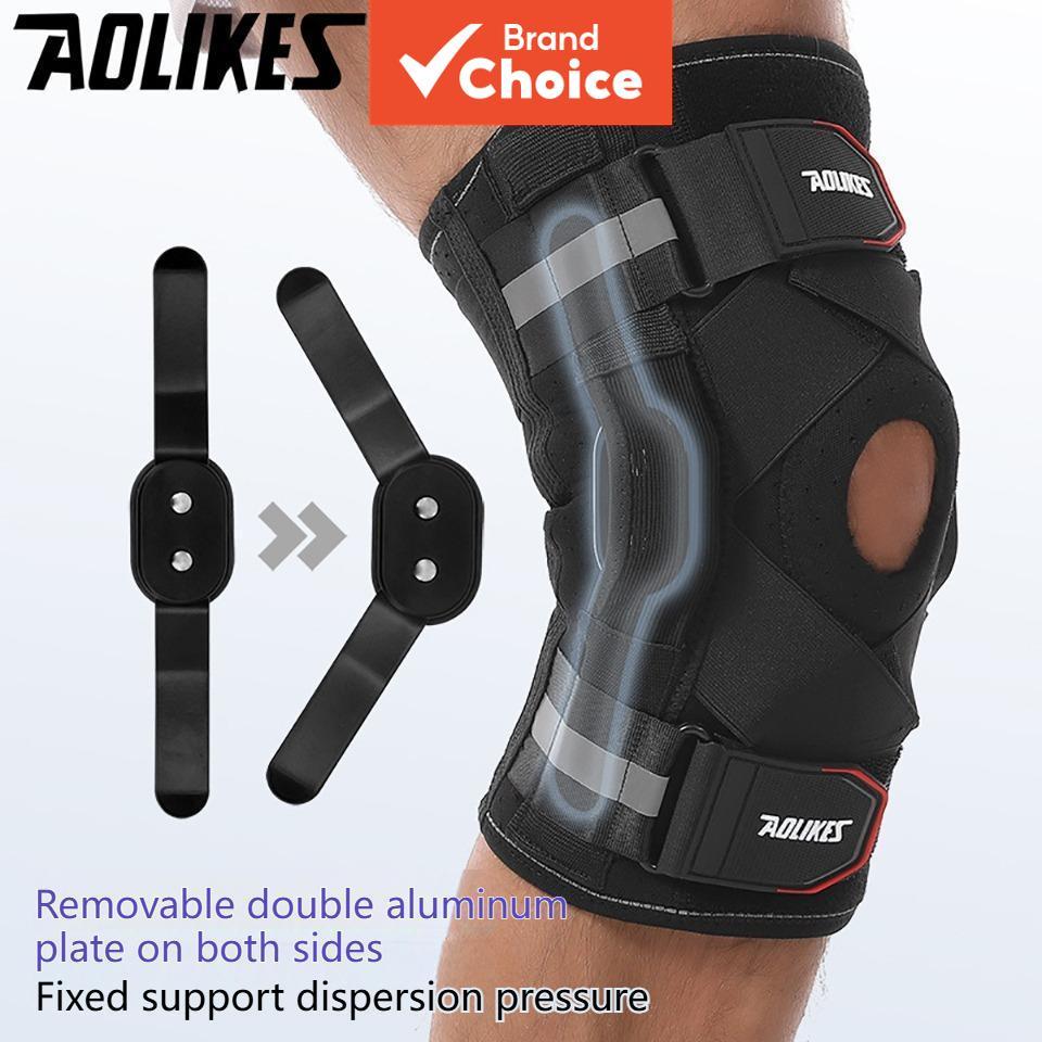 Aolikes 1 ชิ้น ที่รัดเข่าเสริมอลูมิเนียม ป้องกันอาการบาดเจ็บจากการกีฬา สําหรับบาสเกตบอล วิ่ง พร้อมแผ่นรองรับ สนับเข่า อุปกรณ์เสริมกีฬาและกิจกรรมกลางแจ้ง