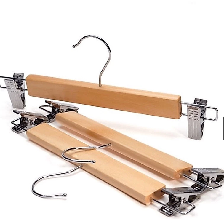 HappyThai ไม้แขวนไม้มีหนีบเหล็ก (12 ชิ้น) ไม้แขวนกางเกง ไม้แขวนกระโปง32cm Y-02