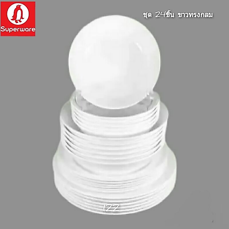 สีขาวทรงกลม ชุด24 ชิ้น จาน9/6 จาน8/6 ชาม 7.5/6 ชาม 6/6 สำหรับใส่อาหารได้ทุกประเภท สินค้าเกรด A ซุปเปอร์แวร์แท้ 100%