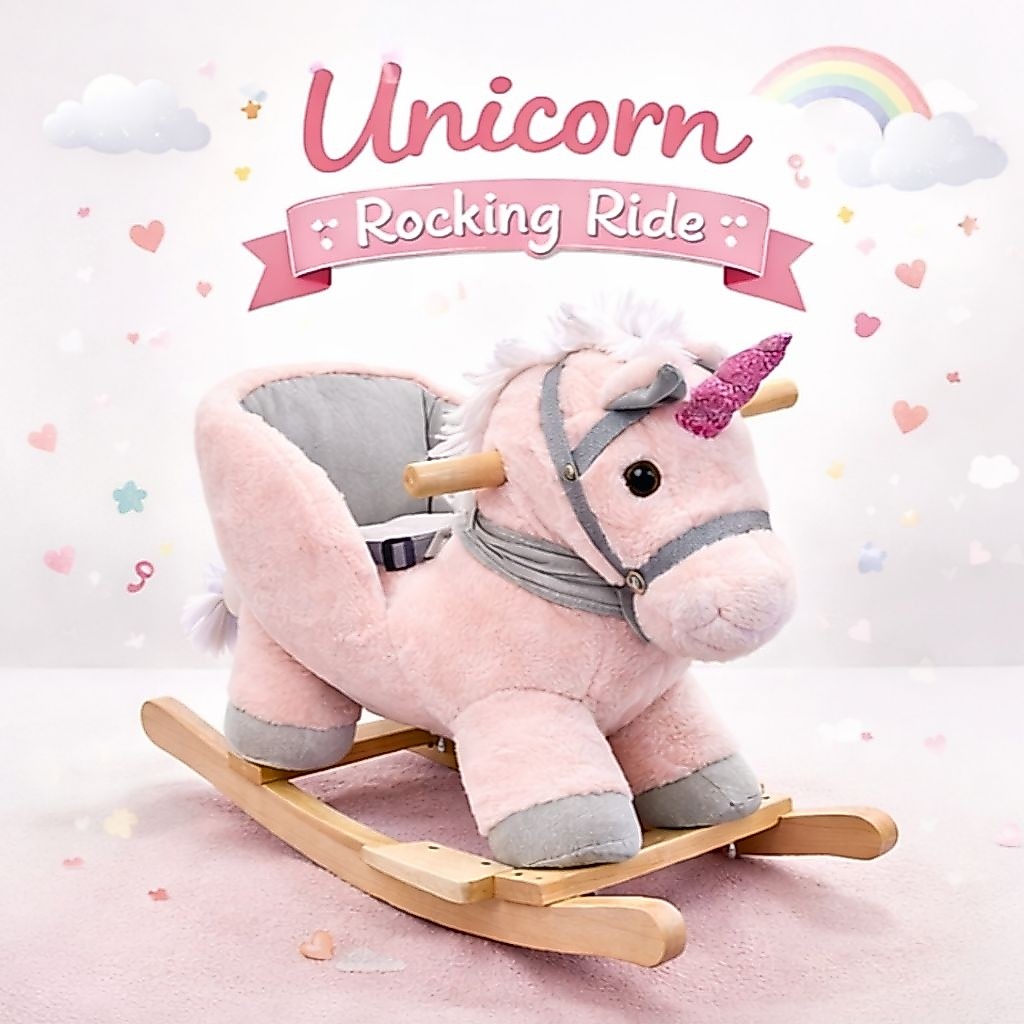 Babyinstyle ตุ๊กตาม้าโยก ม้าโยกไม้ ม้าโยกยูนิคอร์น​ ม้าไม้​ ม้าโยก ขนนุ่มนิ่ม น่ารัก เสริมพัฒนาการ ของขวัญเด็ก