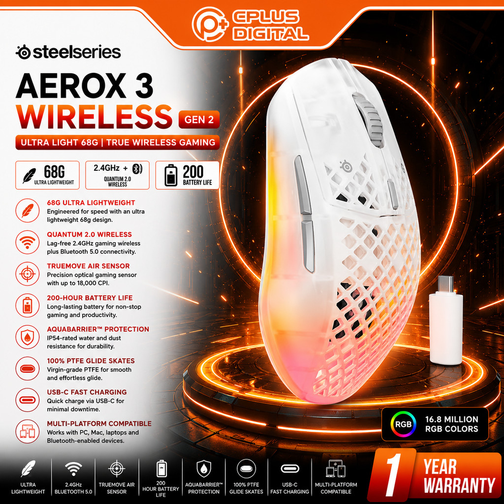 SteelSeries Aerox 3 Wireless Gen 2 เมาส์เกมมิ่งไร้สาย น้ำหนักเบา