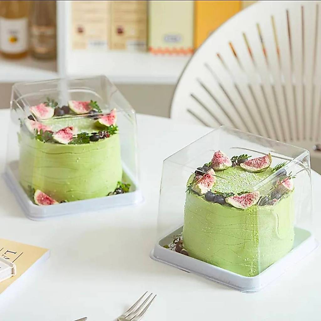 กล่องเค้ก 4-5 นิ้ว(12.7cm) กล่องวุ้น ฐานสี่เหลี่ยมสีขาว+ฝา H195 จำนวน 10/20ชุด