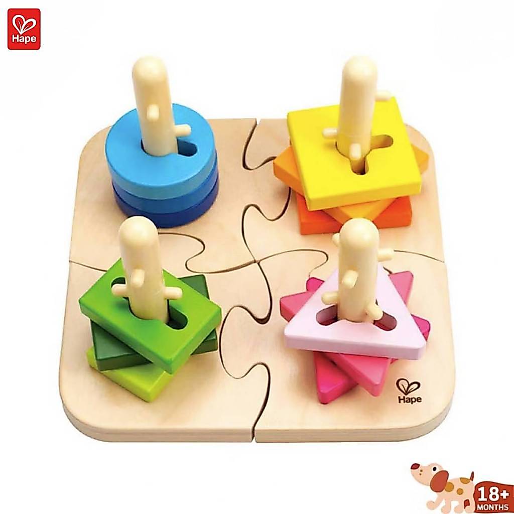 Hape - ปริศนาหมุดไม้ สุดสร้างสรรค์ - Creative Peg Puzzle - (2M+) - หยอดบล็อค - รูปทรง - เรขาคณิต - E0411