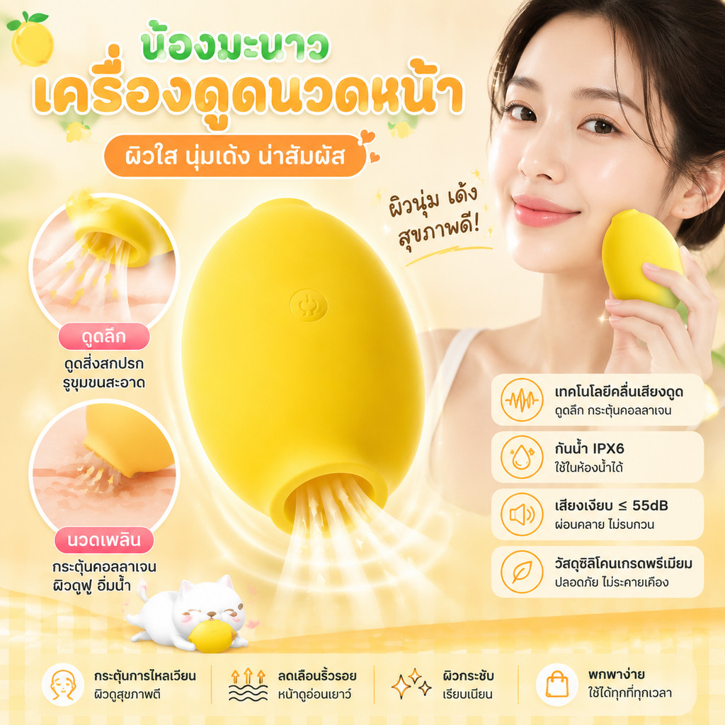เครื่องนวดหน้าไฟฟ้า คลื่นเสียงดูดสุญญากาศ 10 ระดับ กระชับผิว ลดสิวเสี้ยน ผิวใส IPX6 ชาร์จ