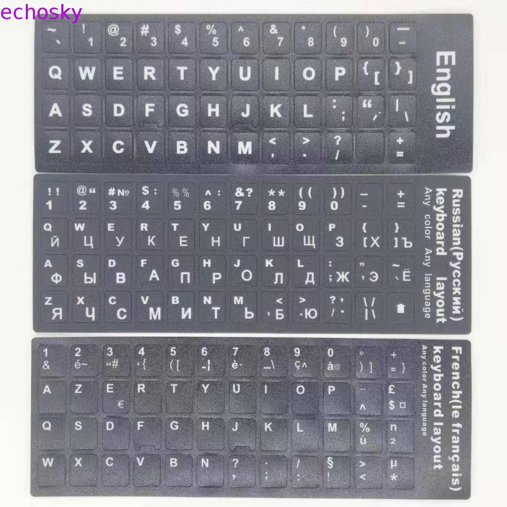 ECHOSKY คีย์บอร์ดสติกเกอร์อาหรับญี่ปุ่นแล็ปท็อปพีซีหลายภาษาสเปนภาษาอังกฤษ Deutsch ตัวอักษรปุ่มเค้าโครง