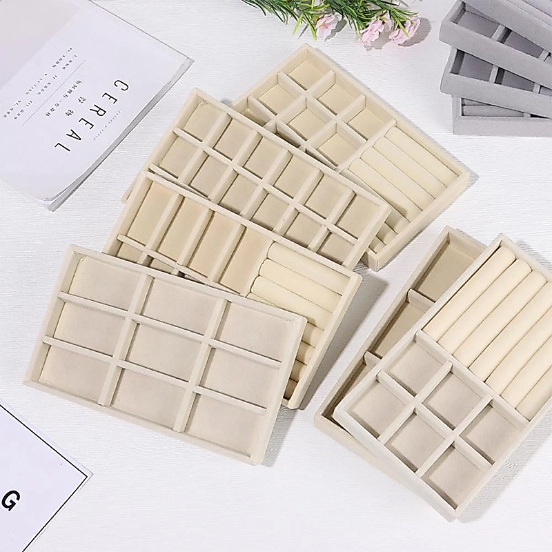 ถาดใส่เครื่องประดับ ถาดกํามะหยี่ วางซ้อนกันได้ สําหรับใส่เครื่องประดับต่างๆ