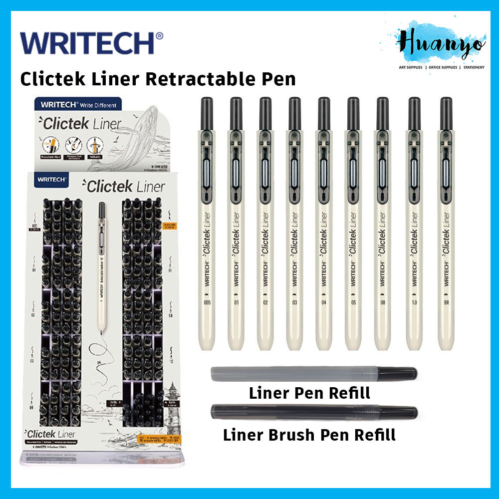 [HUANYO] Writech Clictek Retractable Fineliner Drawing Sketching Pen หมึกกันน้ํา 9 Tip (005/01/02/03