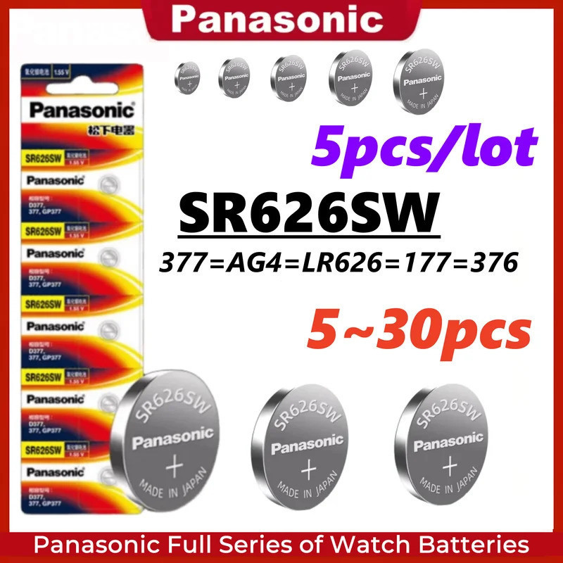 5-30PCS Panasonic SR626SW 377 แบตเตอรี่นาฬิกา SR626 SW AG4 LR626 177 376 แบตเตอรี่ปุ่มสําหรับ Tissot