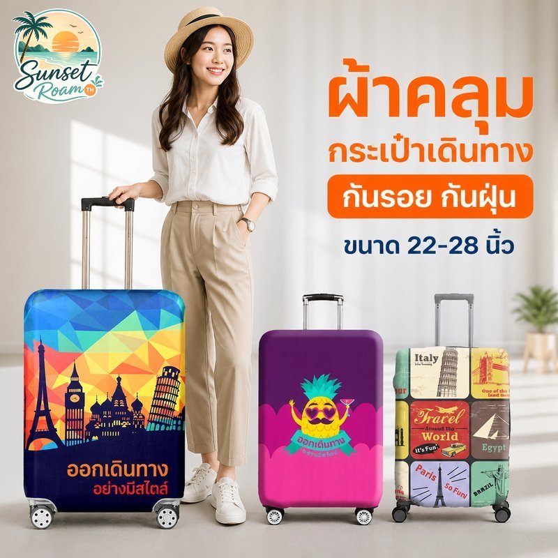 ผ้าคลุมกระเป๋าเดินทาง กันฝุ่น กันรอย ผ้ายืด ซักได้ สำหรับกระเป๋าเดินทาง 22 28 นิ้ว ลายเด่น