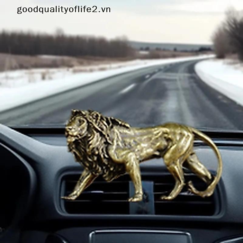 good Retro ทองเหลือง Lion King ตุ๊กตารูปปั้นสิงโตทองแดงประณีต Mini Lion Sculpture ตกแต่งสํานักงาน ~