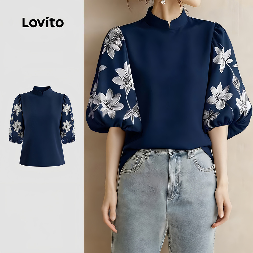 Lovito เสื้อเบลาส์ลําลองลายดอกไม้ ผ้ารับสบาย เหมาะสําหรับฤดูใบไม้ผลิและฤดูร้อน LK5ED692