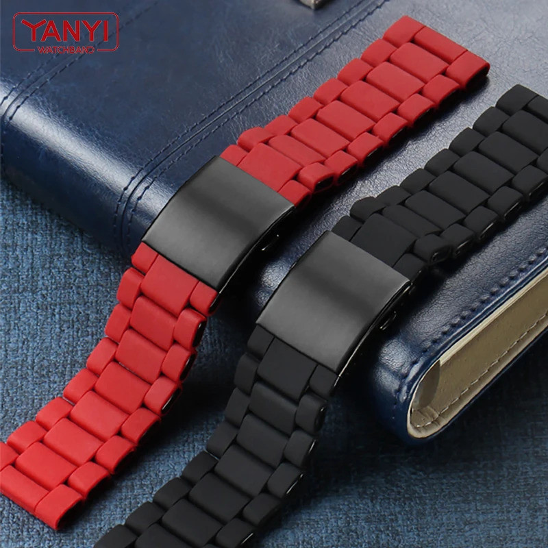 ผู้ชายสแตนเลสสายนาฬิกายางสีแดงสร้อยข้อมือสําหรับดีเซลนาฬิกา DZ7370 DZ7396 DZ7395 DZ4289 DZ7430