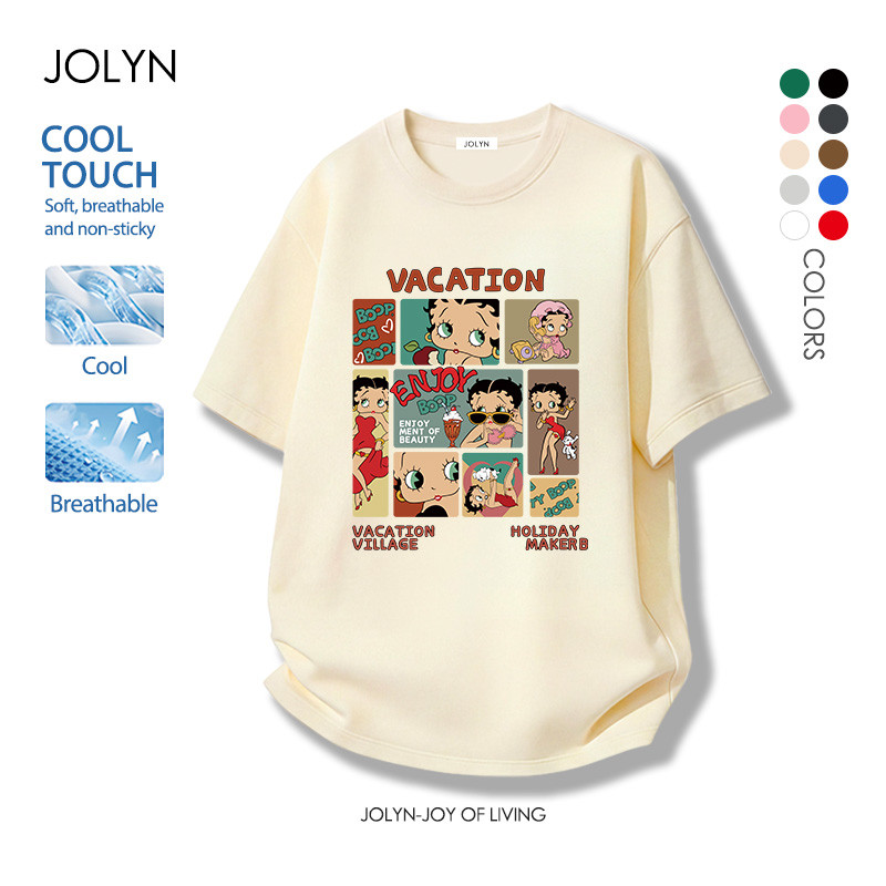 เสื้อยืดสตรี คอกลม ใส่สบาย ไม่หด oversize ระบายอากาศได้ ฤดูร้อน ลายพิมพ์การ์ตูนน่ารัก สไตล์ลำลอง ใหม่ (พร้อมส่ง)