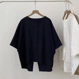 [เสื้อโอเวอร์ไซส์] (40-150 กก.) ผู้หญิงฤดูร้อนผ้าลินินอสมมาตรชายเสื้อกรีดวางเสื้อวินเทจขนาดบวกเสื้อหลวมแฟชั่นสวมใส่