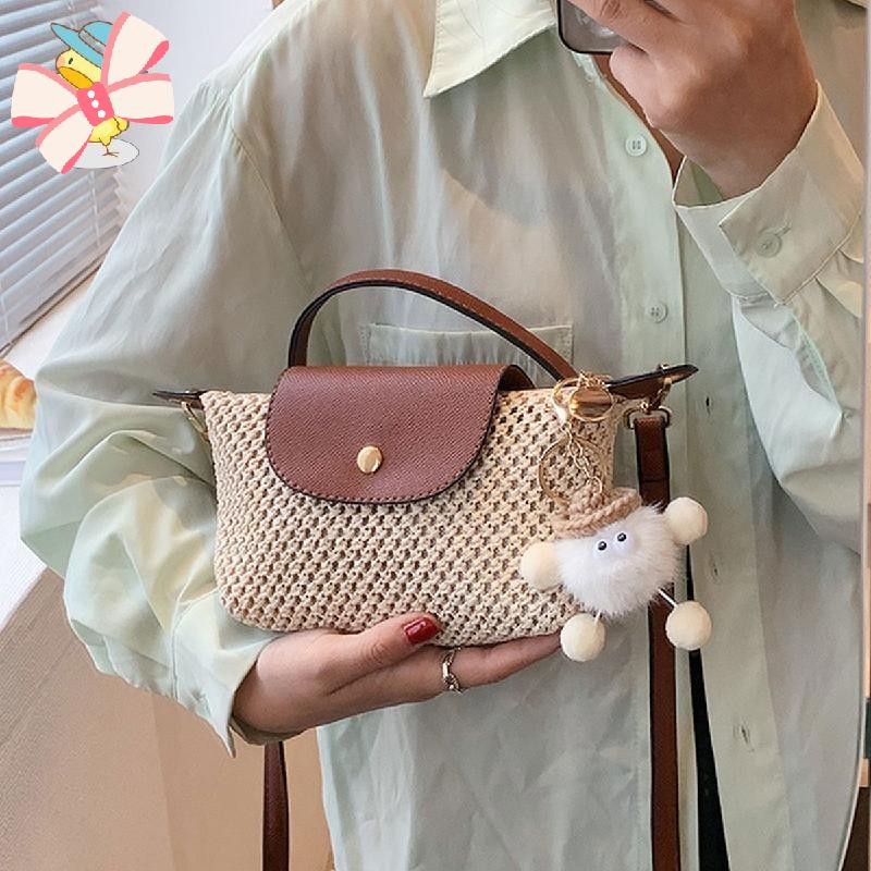 กระเป๋าเกี๊ยวทอสำหรับผู้หญิง แบบสะพายไหล่ทรงสี่เหลี่ยม พกพาสะดวกสำหรับการพักผ่อน