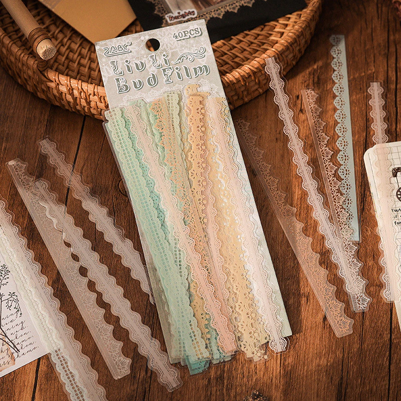 Journamm 40pcs ดอกไม้พาสเทลลูกไม้สติ๊กเกอร์ตกแต่ง Self-Adhesive Vintage สมุดภาพวารสารการ์ดทํา Embelishment สติกเกอร์