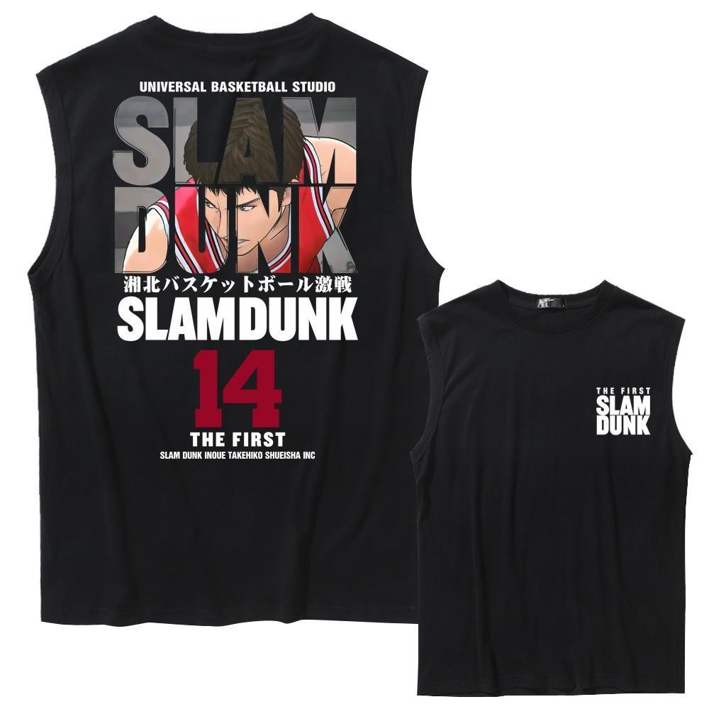 เสื้อกล้าม เสื้อแขนกุด เสื้อกล้ามแฟชั่นการ์ตูน Slam Dunk หมายเลข 14 บาสเกตบอลสตรีท Oversize ผ้าฝ้าย 100%