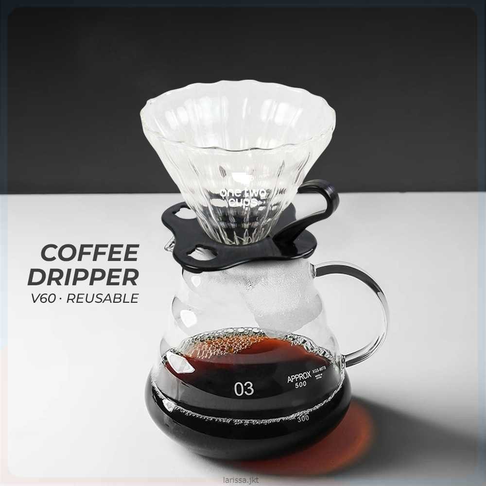 One Two Cups Glass Coffee Filter V60 Reusable Coffee Dripper 1-4 ถ้วย - SD-8106
