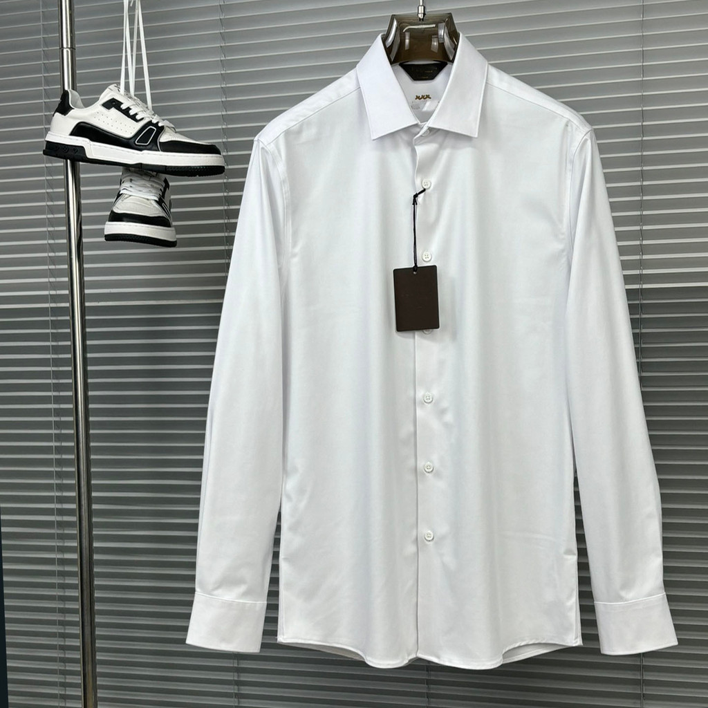 XL4Y Zegna Letter Embroidery Business Men's Wool French Shirt Long Sleeve Business Formal White Shir