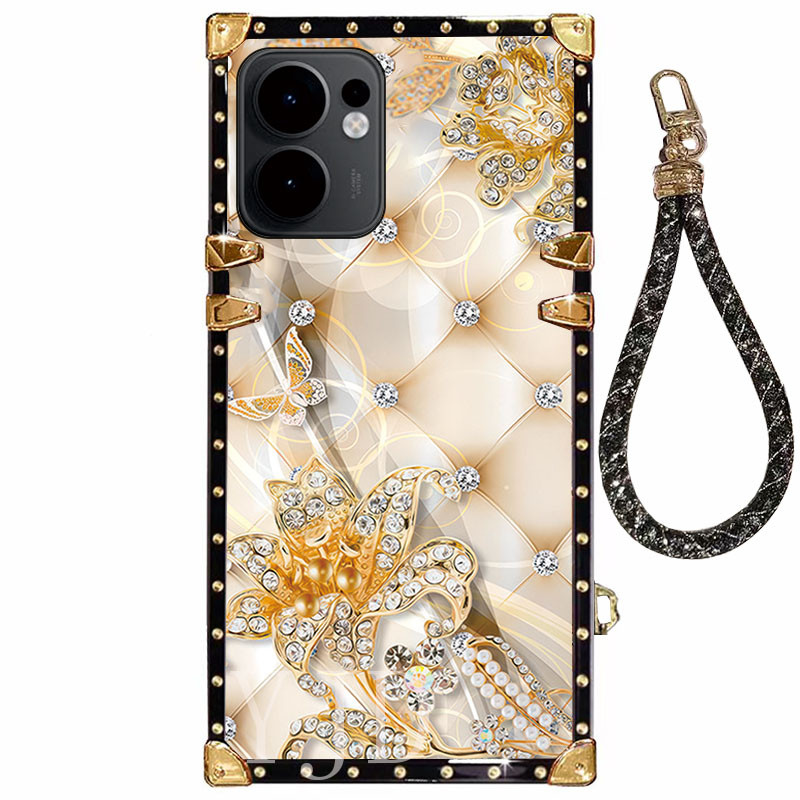YJD สําหรับ OPPO Reno14 F Reno14F สไตล์หรูหราเชือกมือขอบตรงเคสโทรศัพท์ป้องกันการตก