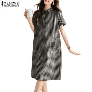 ZANZEA เสื้อเชิ้ตแขนสั้นสำหรับผู้หญิง สไตล์เกาหลีสำนักงาน ลา…