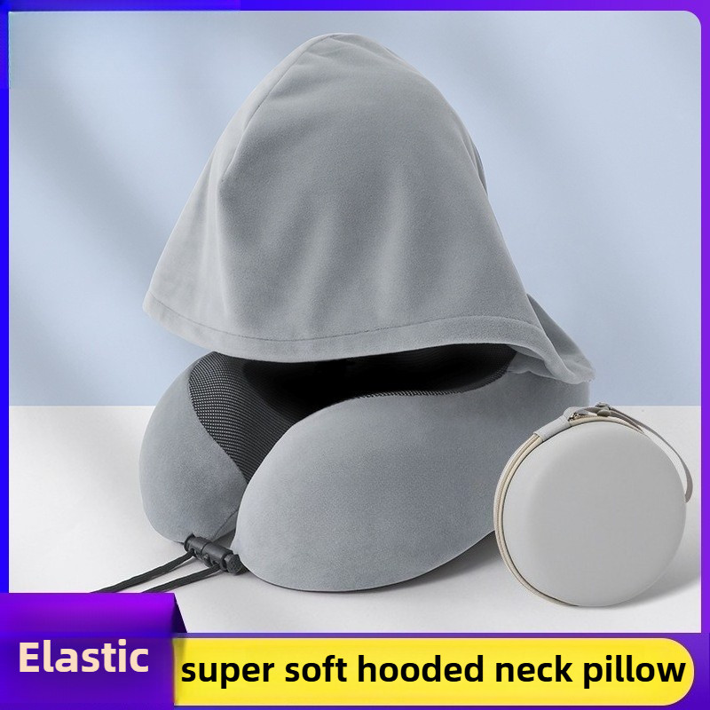หมอนรองคอสําหรับเดินทาง หมอนรองคอมีฮู้ด U-Shaped แบบพกพา Sleep Support สําหรับเครื่องบิน/สํานักงาน/รถ/บ้าน