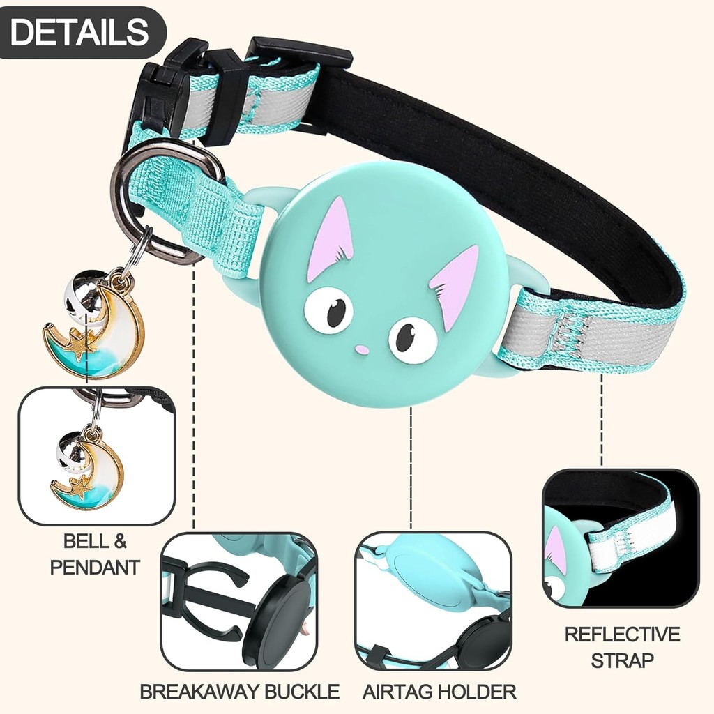 ที่ใส่ปลอกคอแมว AirTag กันน้ํา, ปลอกคอแมว AirTag สะท้อนแสงพร้อมกระดิ่ง, ตัวติดตาม GPS ที่ซ่อน ที่ใส่