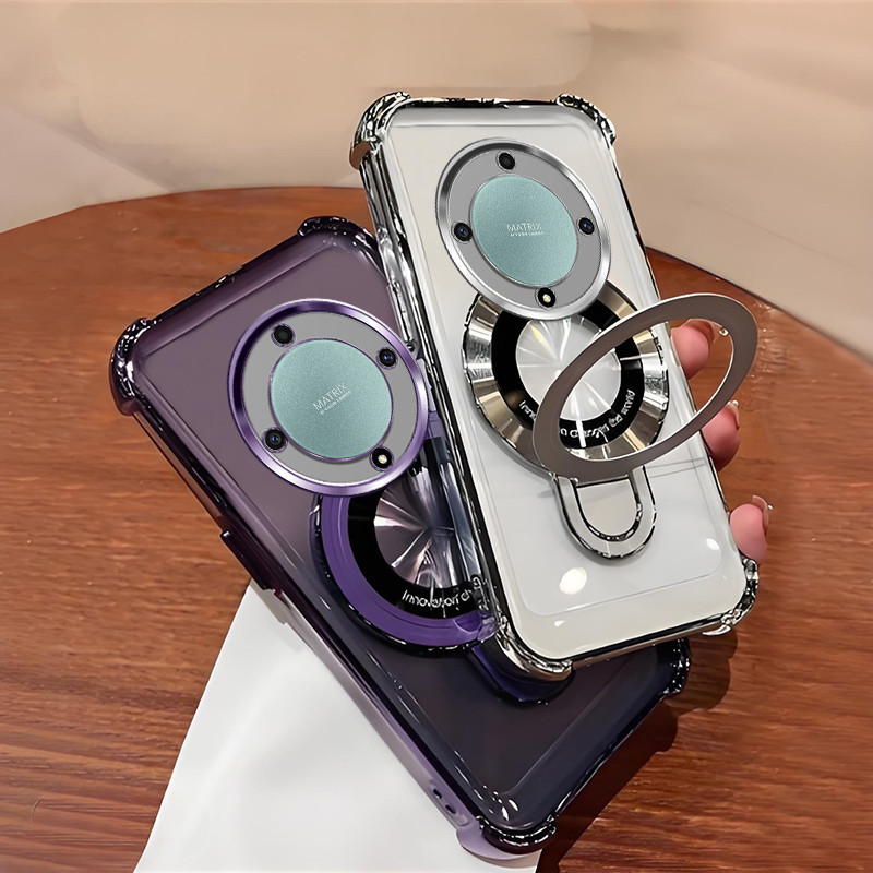 ปลอก Honor X9A X9B X9C สมาร์ท 5G เคสโทรศัพท์แม่เหล็กโปร่งใส U-Shaped Bracket เคสซิลิโคนอ่อนนุ่มกันกร