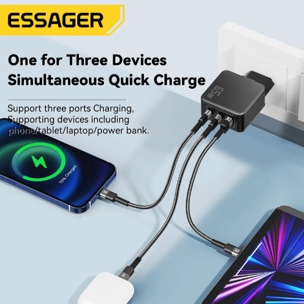 MRNSTRE ESSAGER GaN Multi Port PD 65W Fast Charging Charger Head - JT-G65B