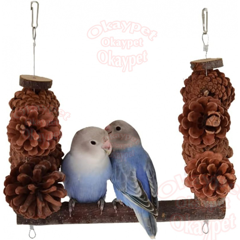 Parrot Perch Bird ของเล่นนกแก้ว ชิงช้านกทำจากไม้แอปเปิ้ล ลูกสน ธรรมชาตินกสามารถกัดแทะได้