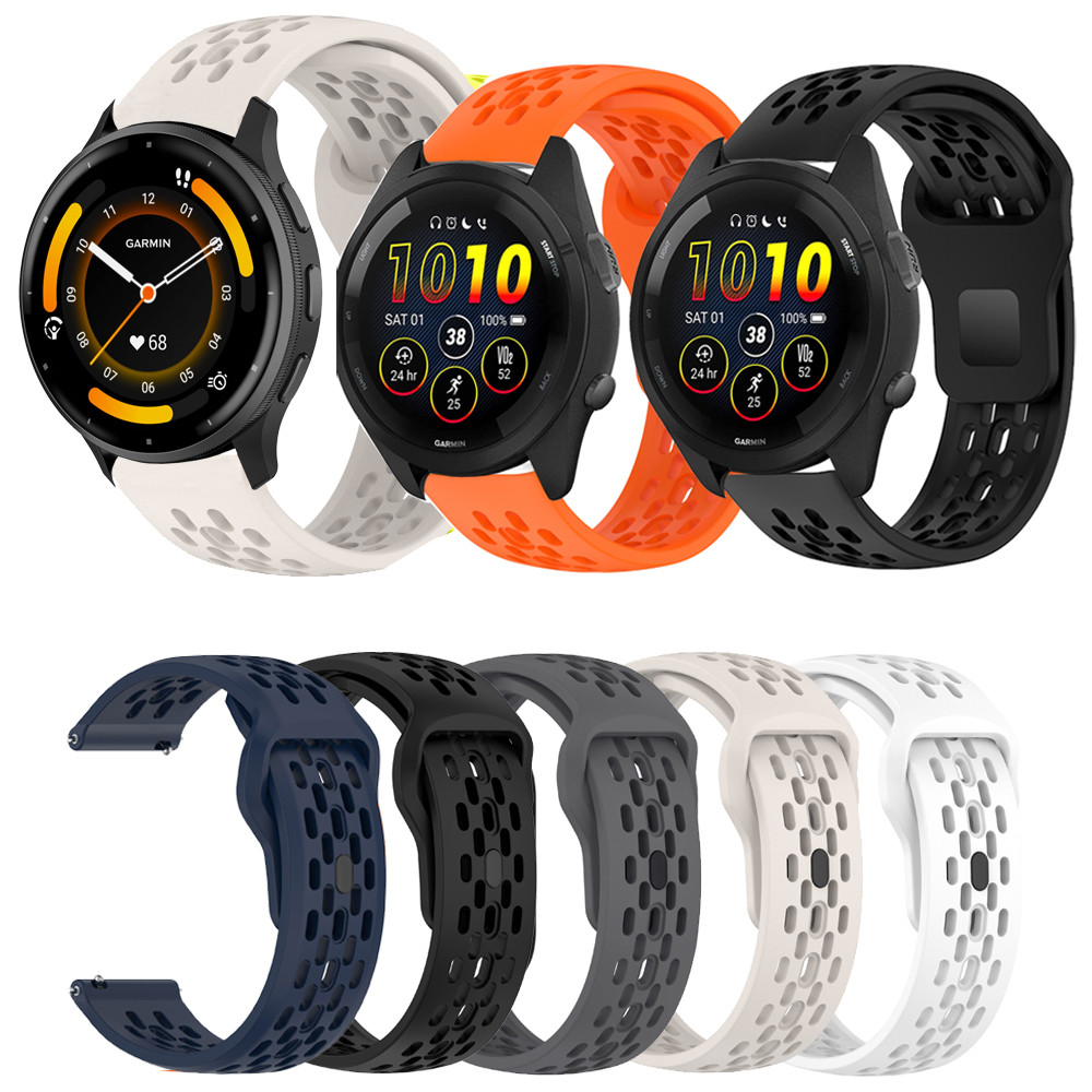 18 มม.20 มม.22 มม.กีฬาBreathable HoleนาฬิกาสําหรับGarmin Vivoactive 3 4 5 6 4s Active S vivomove 3s move3S Venu 2 2s 3 3s Forerunner 265 255S 265S 165 645 245 สายซิลิโคน