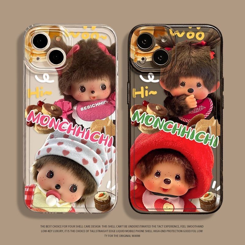 (monchhichi) เคสโทรศัพท์แบบนุ่มสําหรับ iPhone 11 Mini XR XS 13 12 8 7 Pro Max 15 16 Plus Pro 14 เคสโทรศัพท์กันกระแทกสําหรับ iPhone น่ารักป้องกันปลอกโทรศัพท์ใส