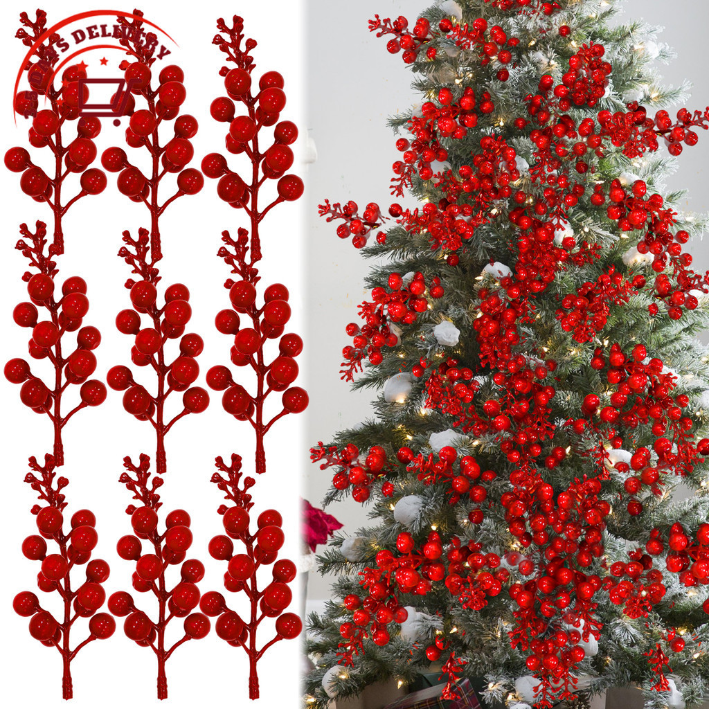 [จัดส่งภายใน 3-5 วัน] เบอร์รี่สังเคราะห์สีแดงสำหรับตกแต่งคริสต์มาส, เหมาะสำหรับการทำพวงหรีดและตกแต่งบ้านในงานปาร์ตี้