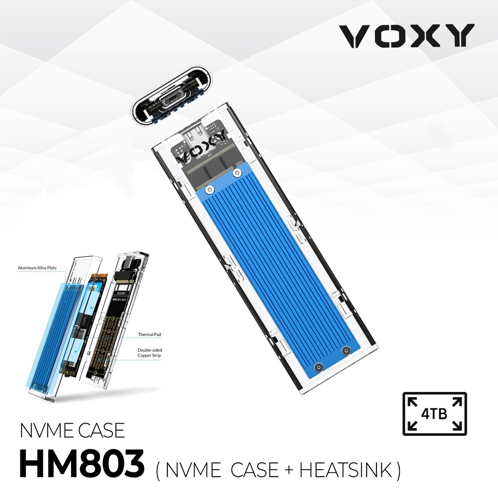 เคส เคส SSD M2 M.2 NVME โปร่งใส Voxy USB 3.0 HM803+ HEATSINK