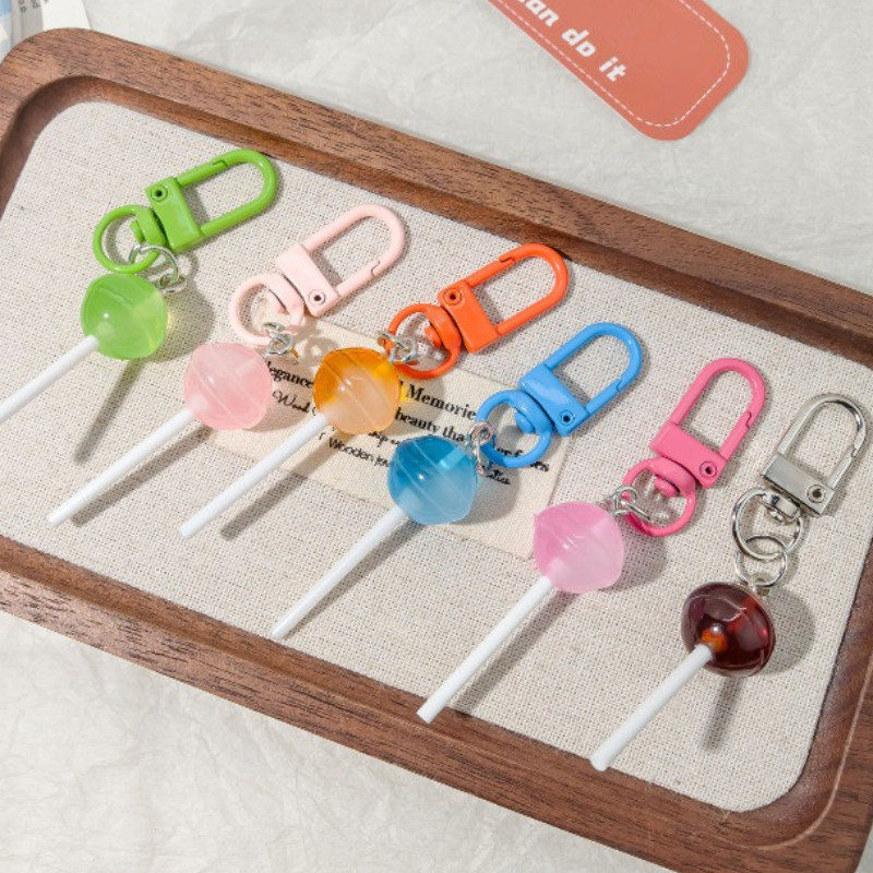 สี Candy Lollipop เรซิ่นพวงกุญแจ Mini 3D จําลองอาหาร Key แหวนสําหรับผู้ชายผู้หญิงกระเป๋าถือจี้