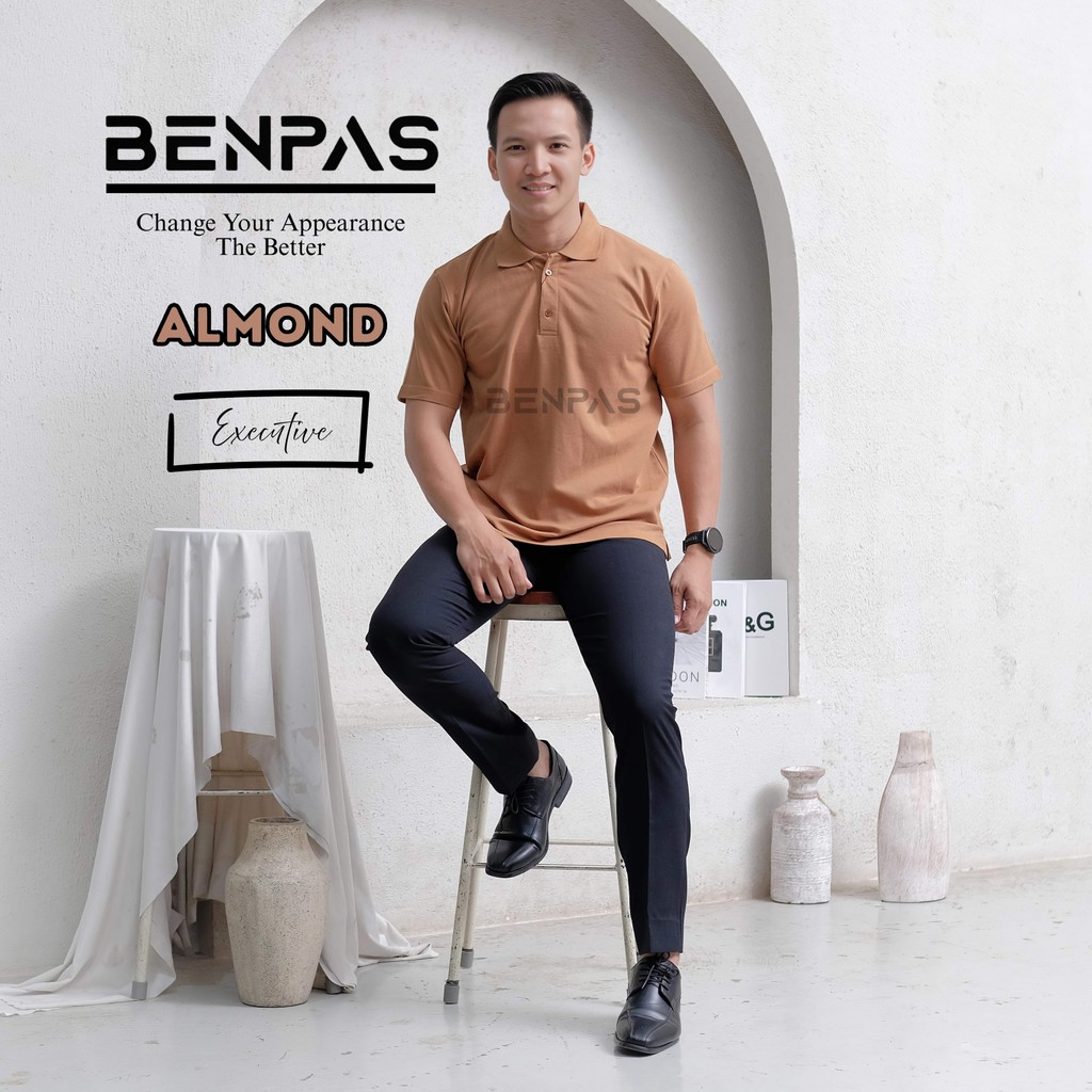 BENPAS EXECUTIVE เสื้อโปโลแขนสั้น | เสื้อยืดคอปกแขนสั้น| สีดํา ALMOND ARMY JOTOL สีขาว