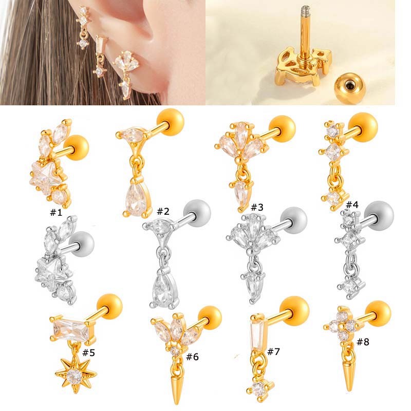 ต่างหูสตั๊ด สแตนเลส Zirconia สำหรับการเจาะ Helix ขนาด 16 Gauge