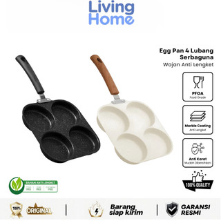 Living Home-Wajan 4 Lubang Anti Lengket – Cetakan Telur & Omelet Cepat Matang, Alat Masak Sarapan Praktis Serbaguna