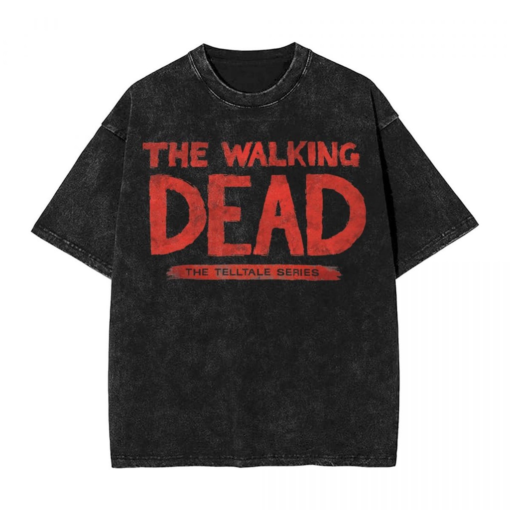 (จัดส่งภายใน 24 ชั่วโมง) Streetwear Washed T Shirt The Walking Dead Cotton T-Shirts T
