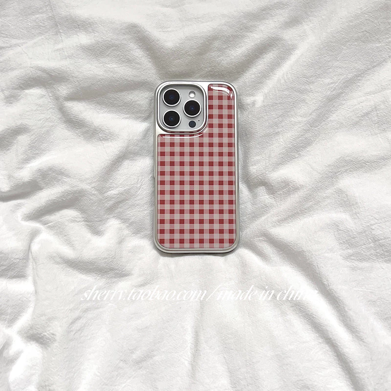 สีชมพูและสีเหลือง Fine ลายสก๊อตเคสโทรศัพท์ Drop-Resistant สําหรับ iPhone 16 Promax 15 Promax 11 12 13 14plus 15plus 16e 16plus 16pro 15pro