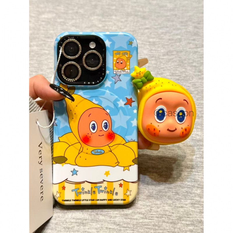 Twinkle Twinkle ขาตั้งแม่เหล็กการ์ตูนน่ารักเคสโทรศัพท์สําหรับ IPhone 15 14 13 16 Pro Max 14pro 16pro 15pro 16promax ฝาครอบป้องกัน Hard Glitter Simple Clear