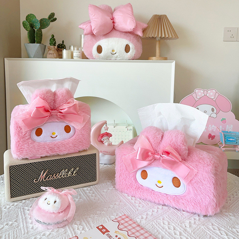 Cute Pink Melody Tissue Cover Cartoon Animation Peripheral Table Decoration Plush Tissue Box Househo