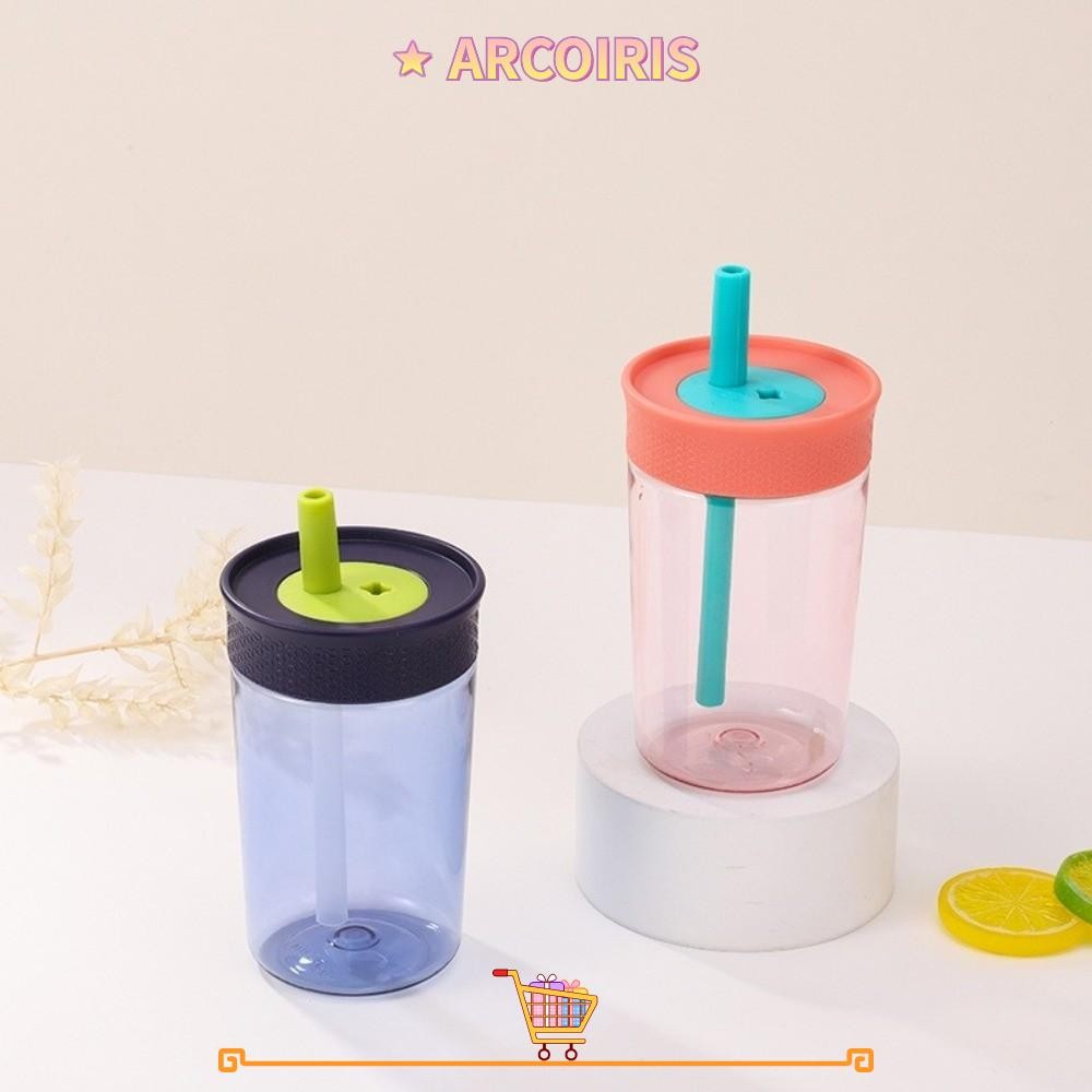 ARCOIRIS ขวดน้ําพร้อมฝาปิดและฟาง 450ML ถ้วยกาแฟ, Kawaii BPA ฟรี Drinkware แก้วกาแฟพลาสติกน้ํา
