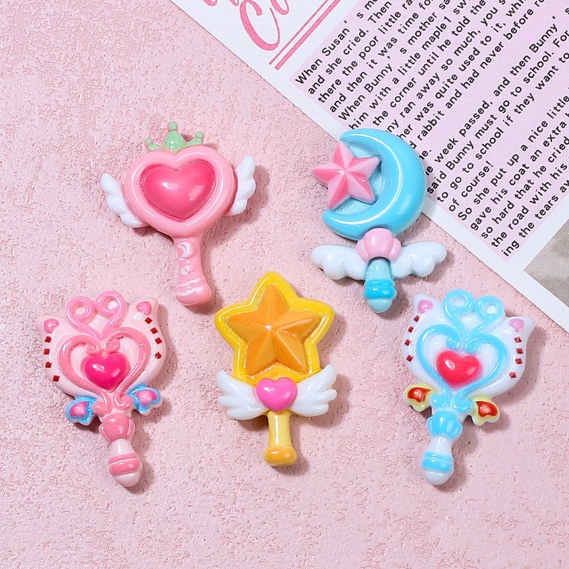 เครื่องประดับสำหรับรองเท้าเด็ก แบบหัวใจและดาว 5 แฉก พร้อมลายปีก ขนาด 3D resin charm – โปรปัง